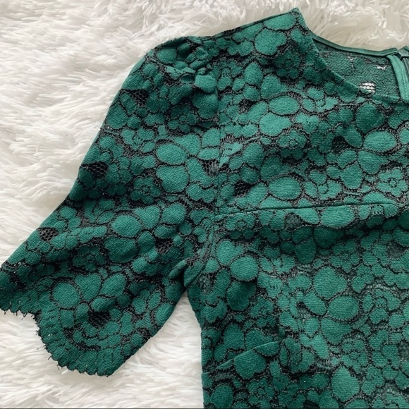 LARK & RO Deep Green Fit and Flare Crew Neck Sheath Stretch Lace Mini Dress - Picture 6 of 16